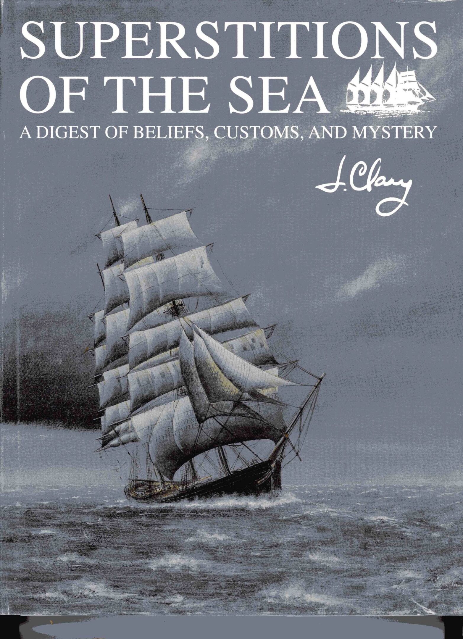 Sailing ship under stormy sky illustration.