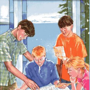 Teens examining a map by a window.