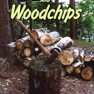 Axe on stump with stacked firewood background.