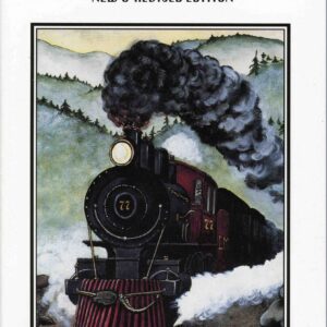 Steam locomotive on book cover illustration.