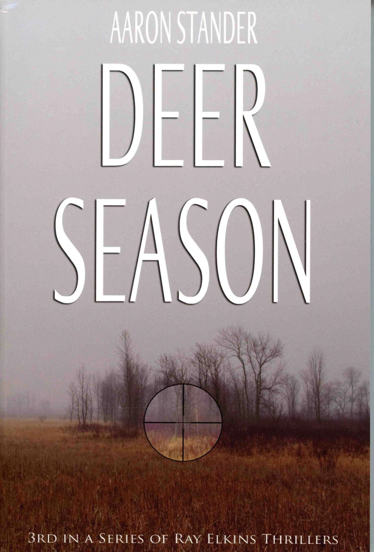 Deer Season book cover with foggy landscape.
