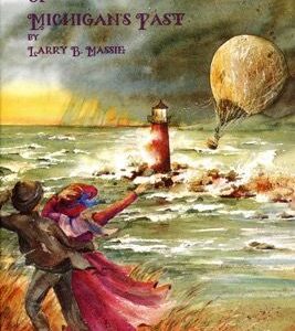 Couple by lighthouse with hot air balloon.