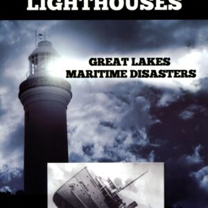Book cover with lighthouse and shipwreck.