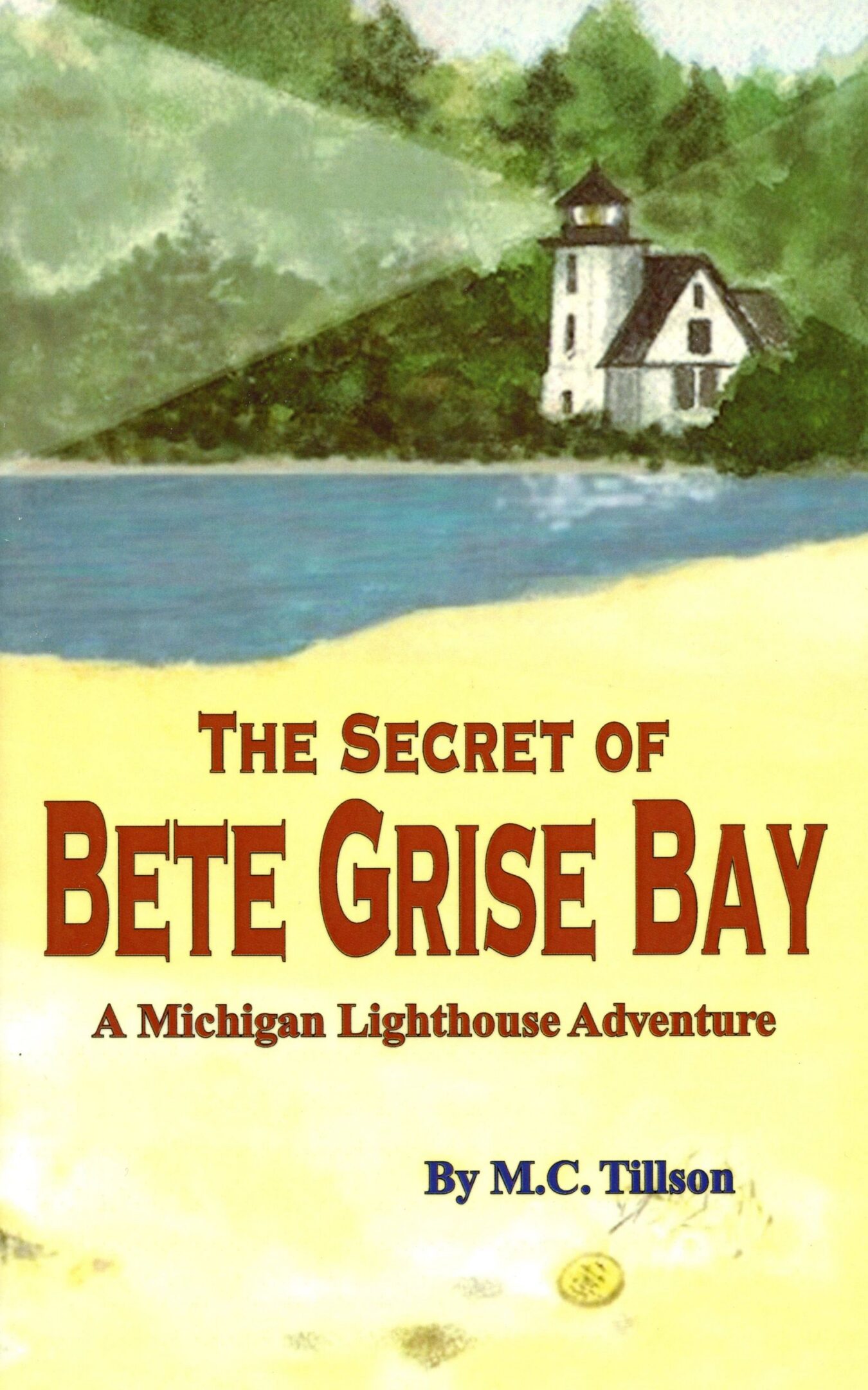 Book cover with lighthouse and bay.