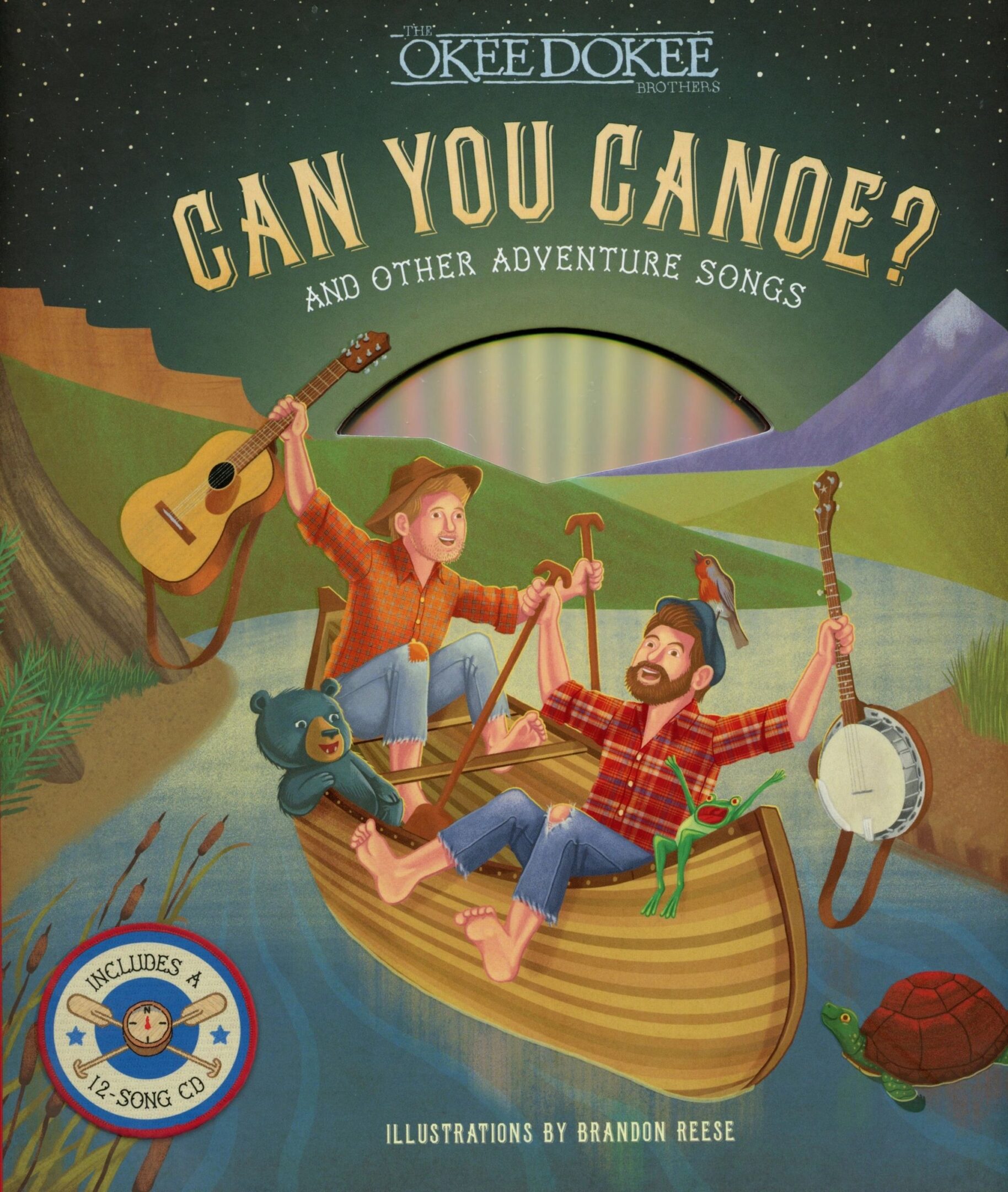 Illustrated book cover with canoe adventure scene.