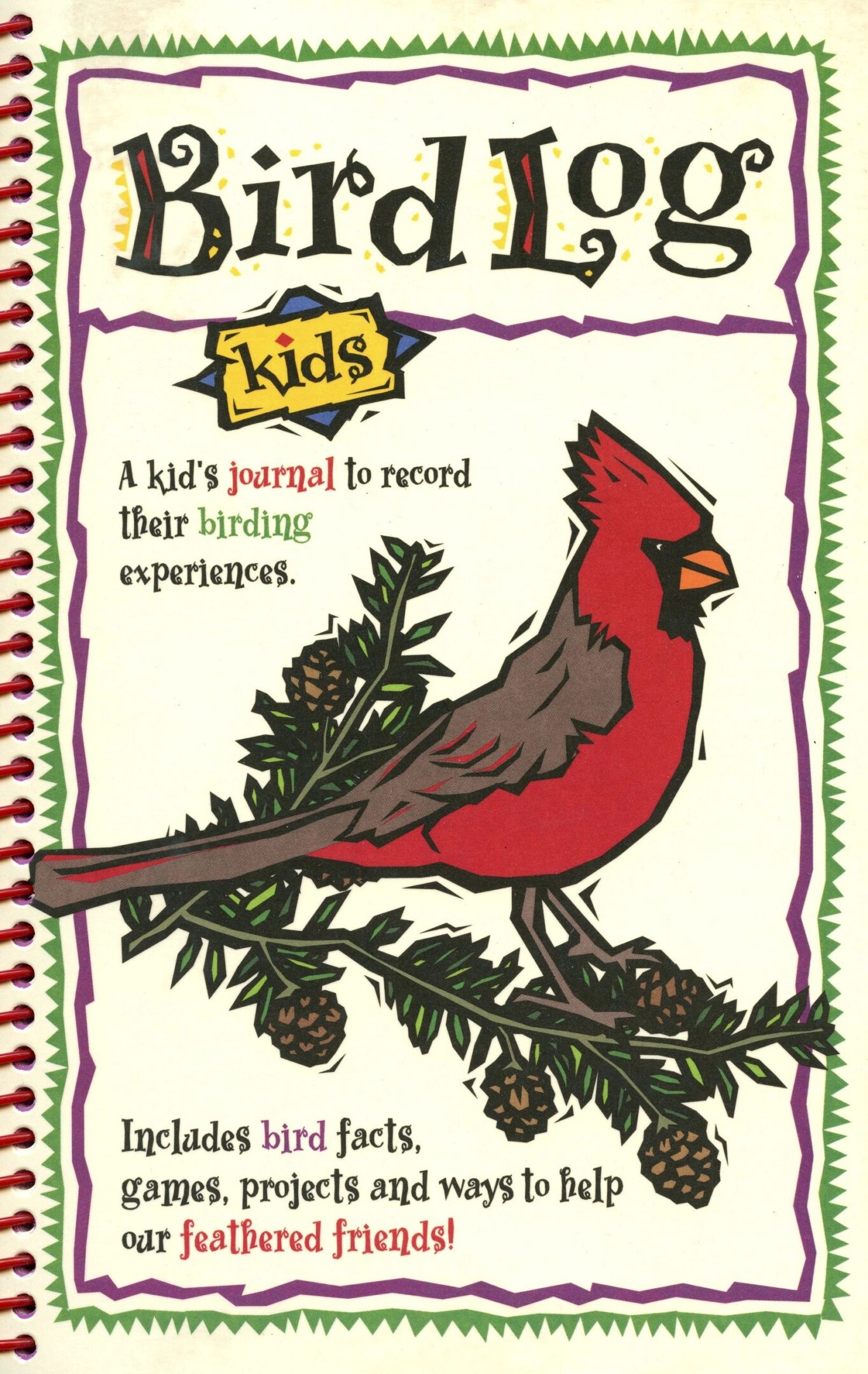 Bird Log Kids journal with cardinal illustration.