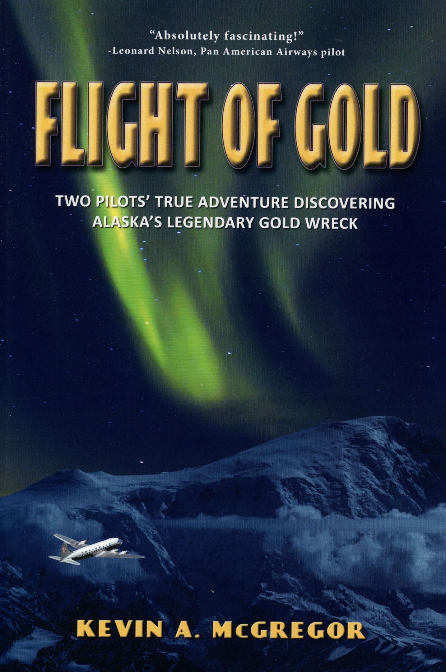 Flight of Gold" book cover with aurora.