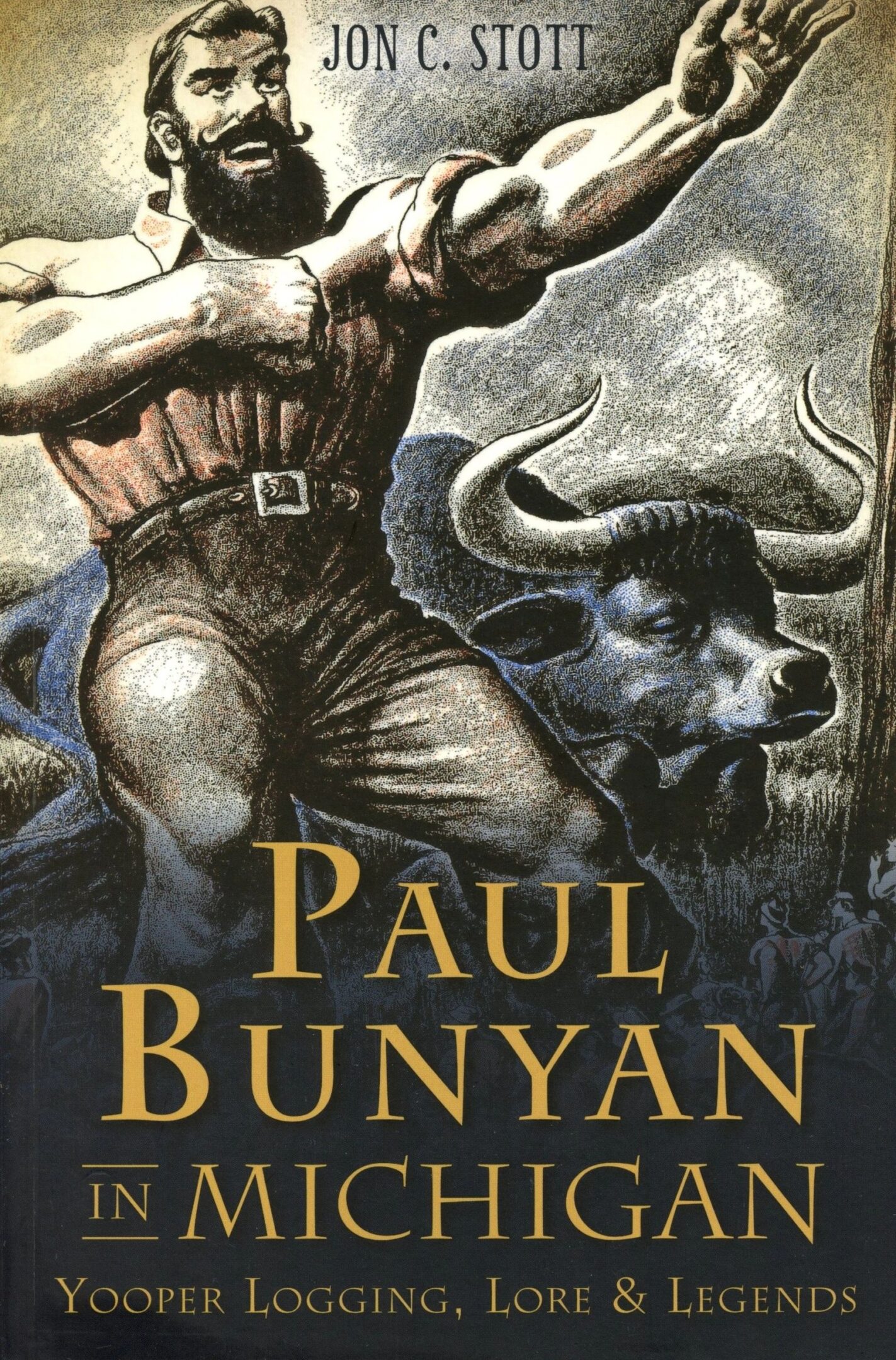 Paul Bunyan book cover illustration, Michigan lore.