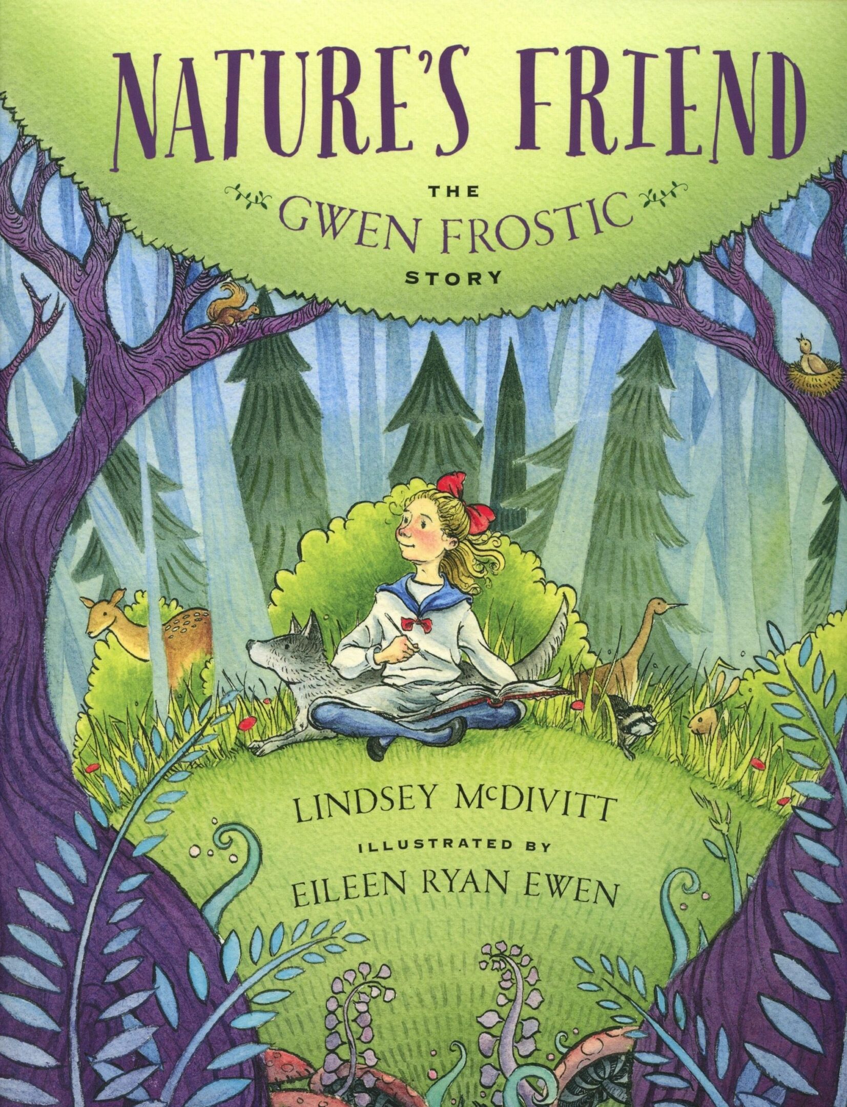 Girl sitting in forest with animals.