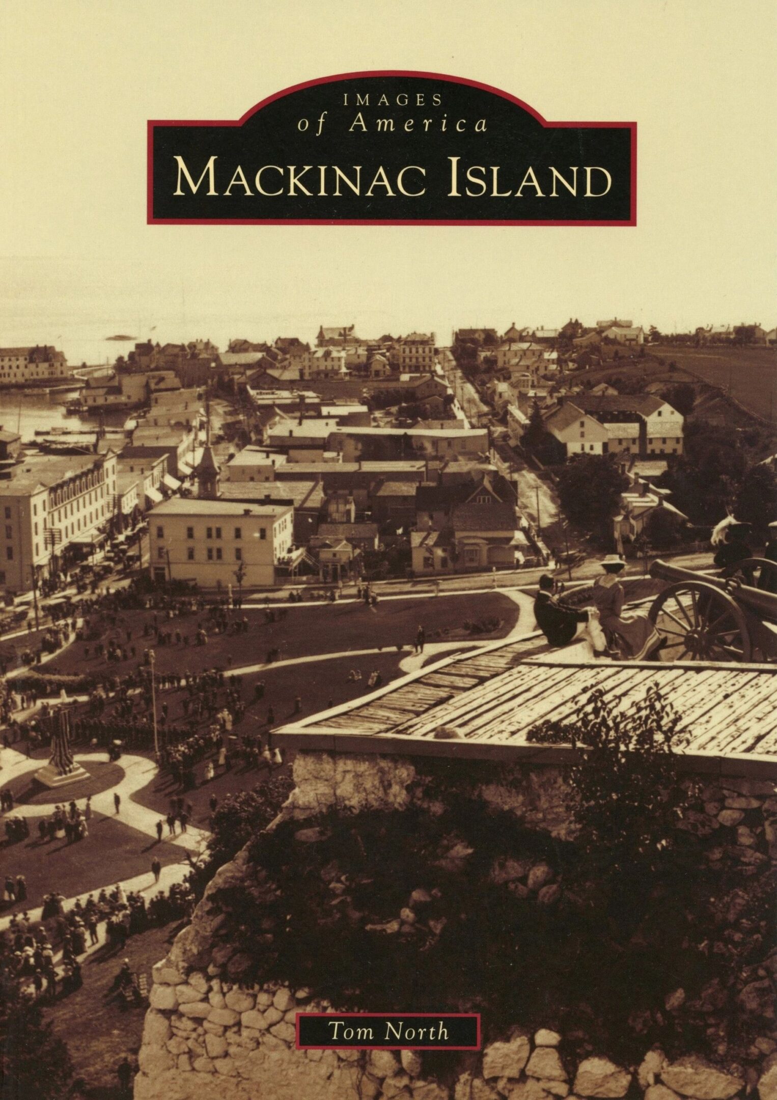 Historic Mackinac Island view with buildings.