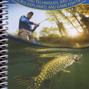 Freshwater fishing guide with angler and fish.
