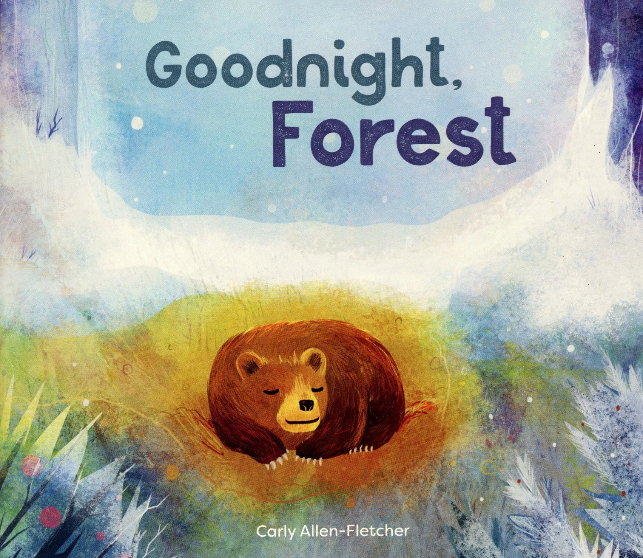 Sleeping bear in forest-themed book cover.