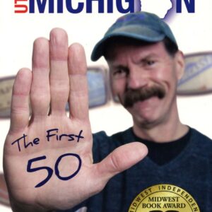 Man holding hand up, "The First 50".