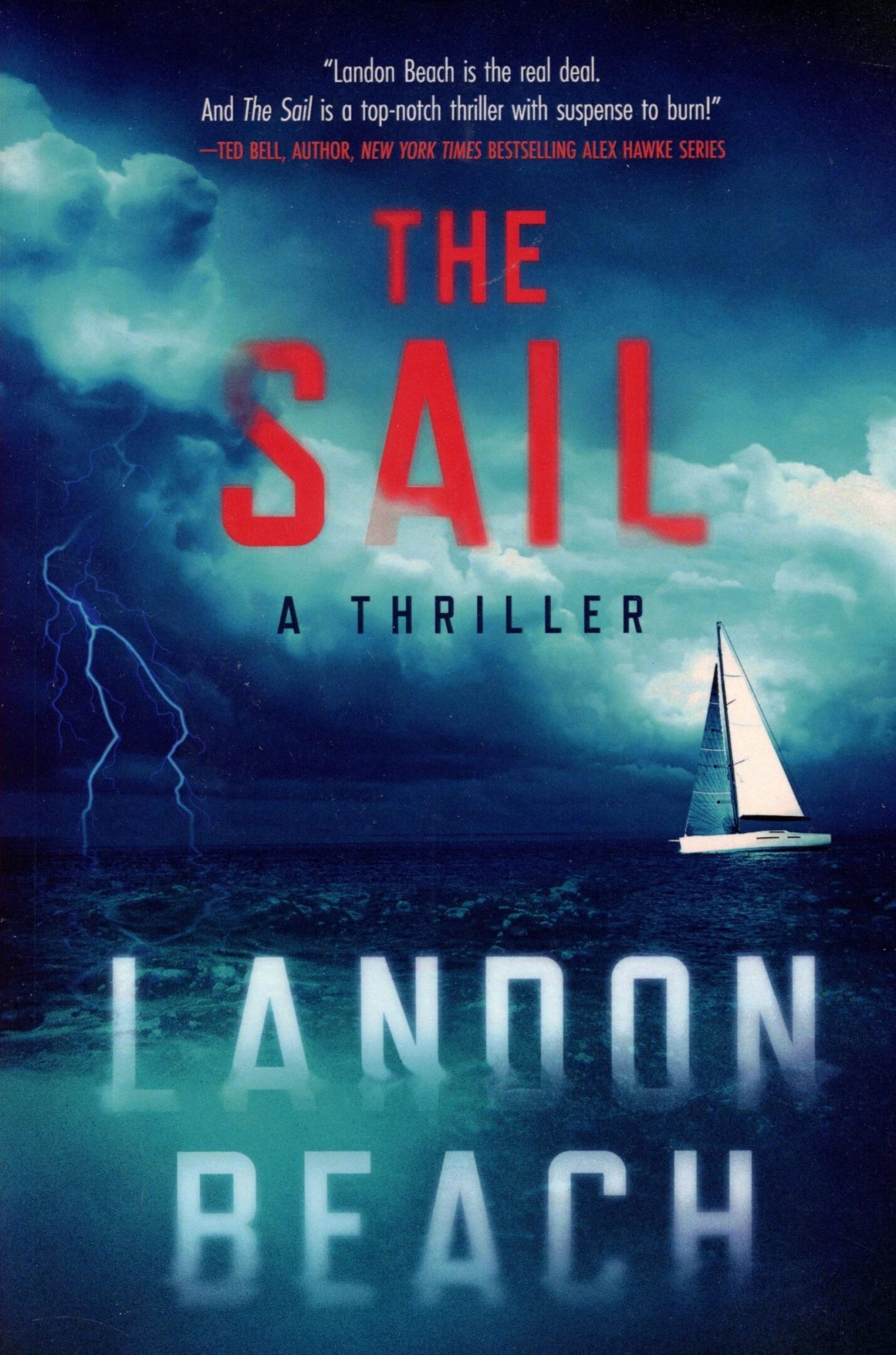 Book cover: "The Sail" with stormy sea.