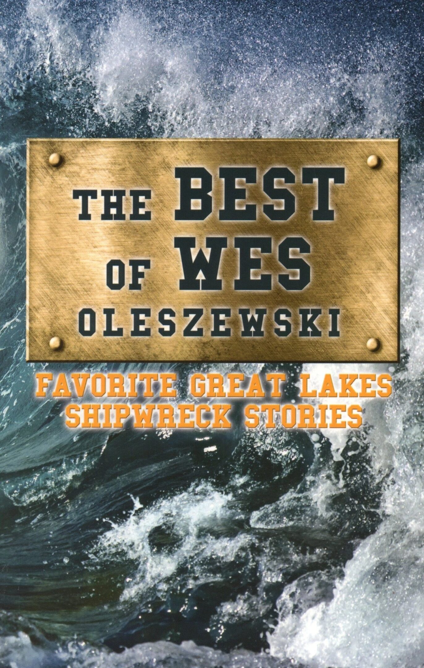 Book cover: Great Lakes shipwreck stories, waves background.