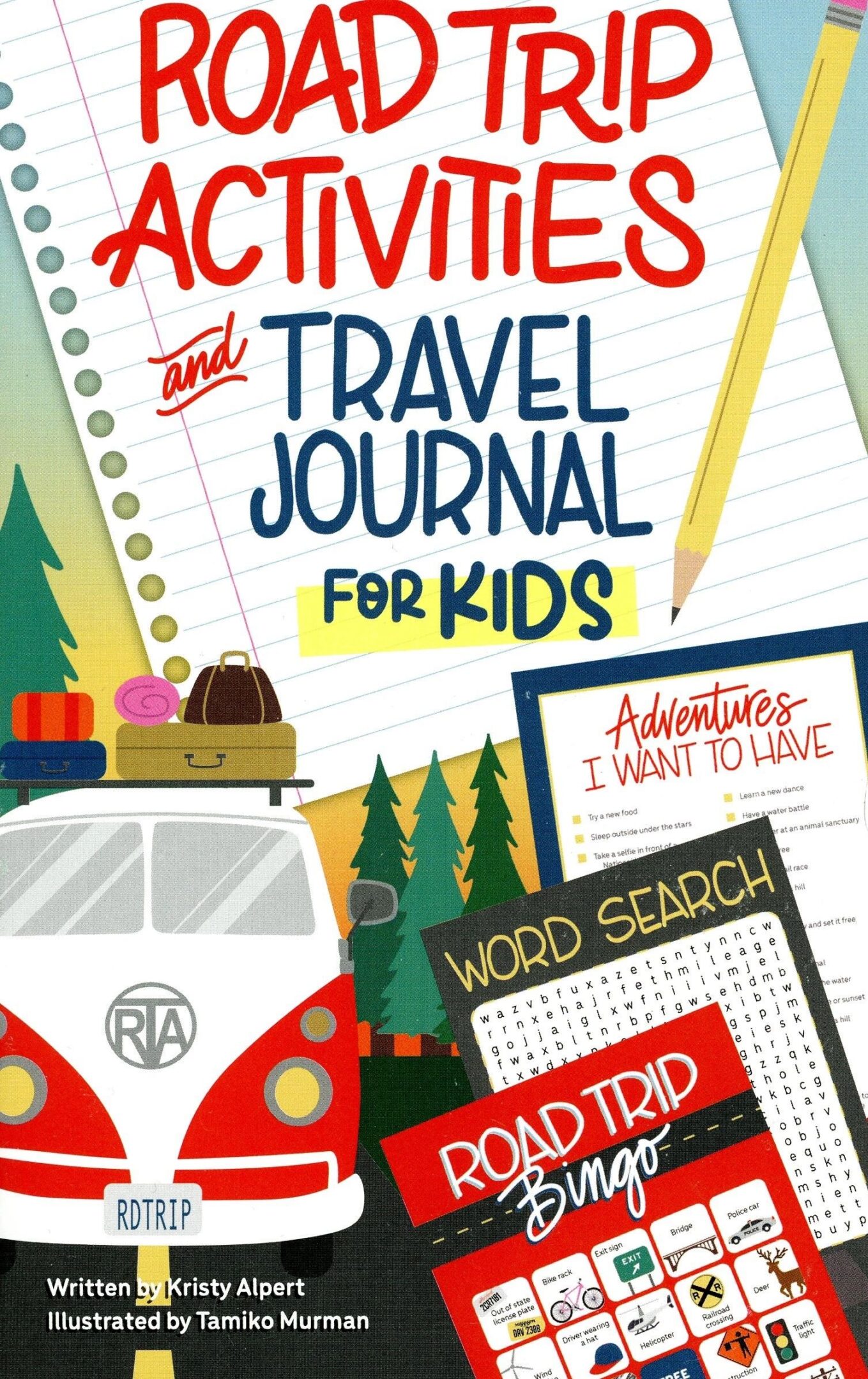 Road trip activities and travel journal cover.
