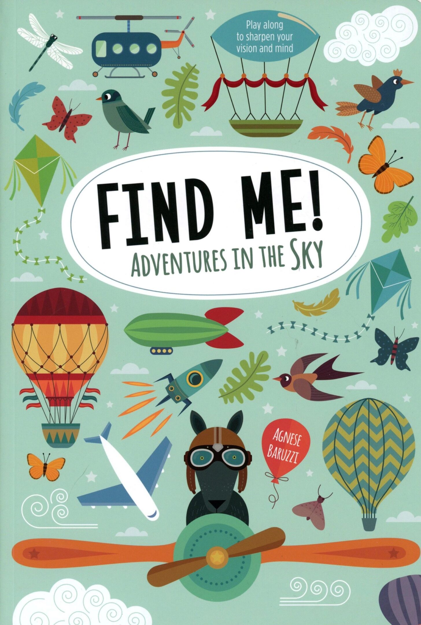Illustrated book cover with flying objects.