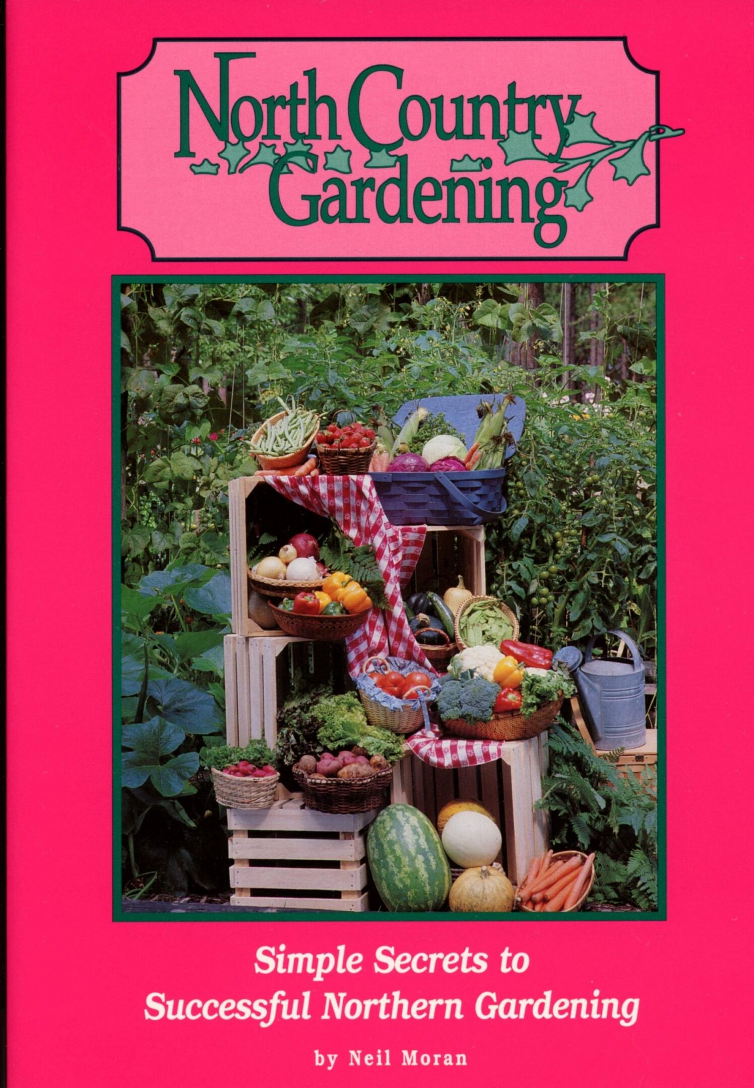 Gardening book cover with fresh produce display.