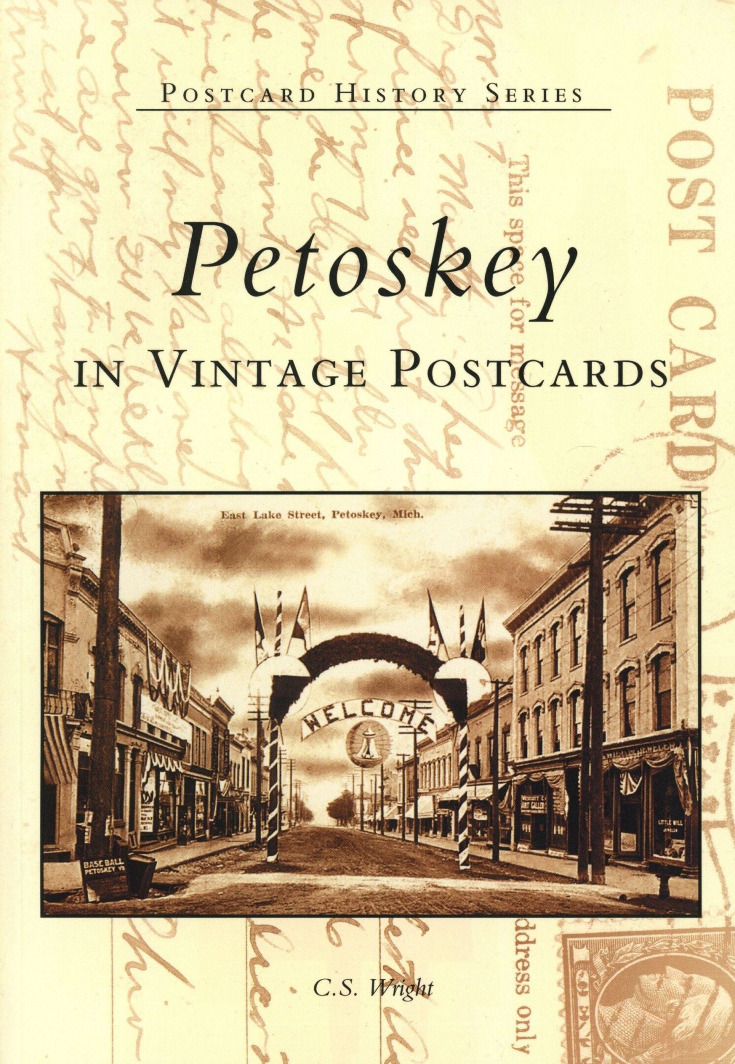 Petoskey vintage postcard book cover design.