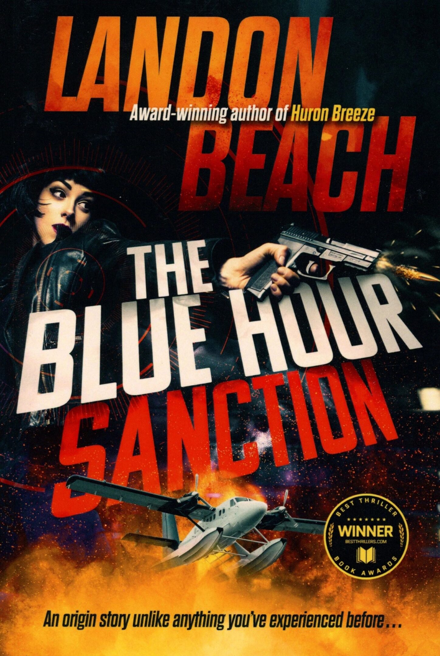 Book cover: "The Blue Hour Sanction" thriller.