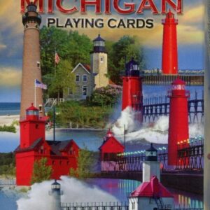 Michigan lighthouses collage on playing cards.