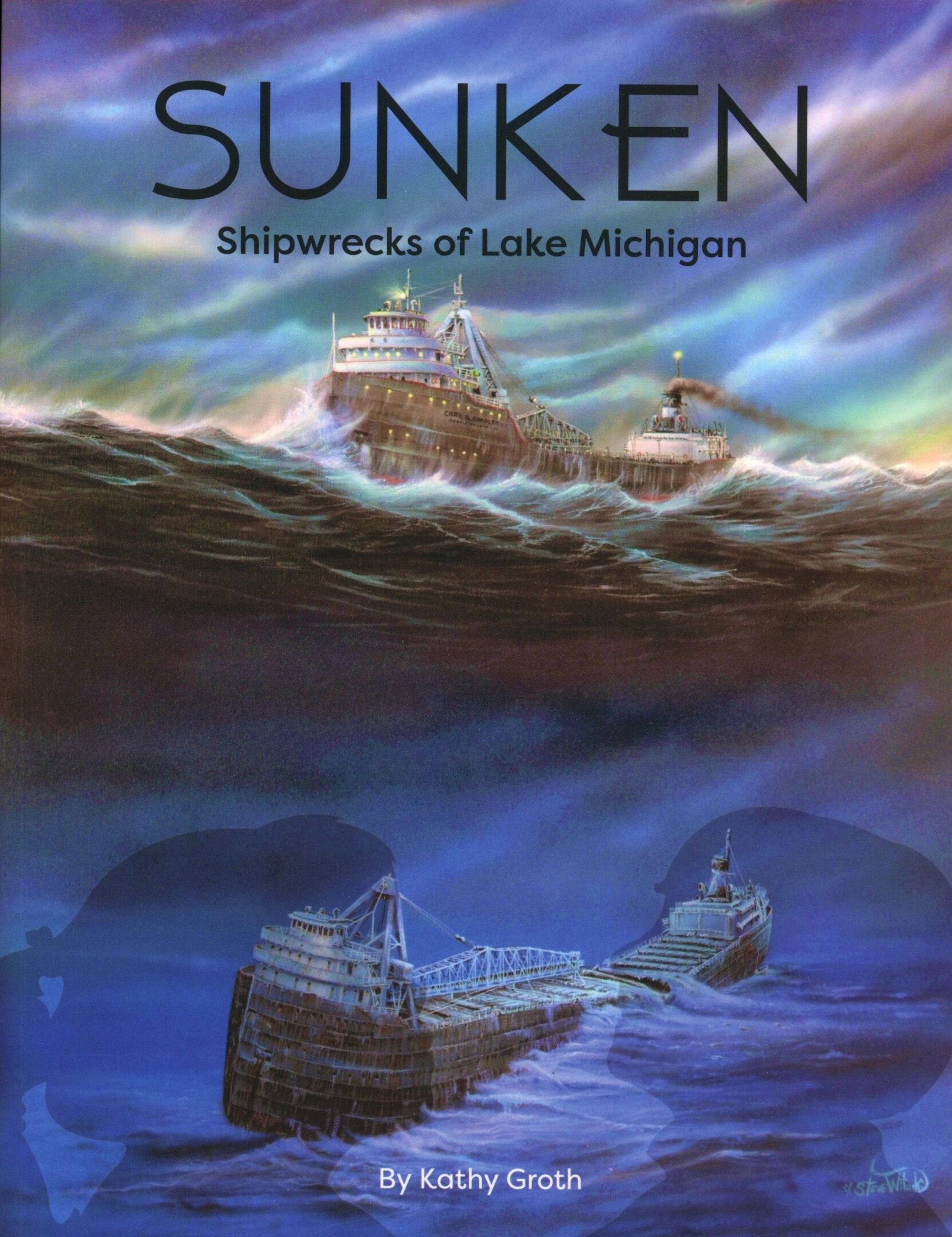 Book cover: Sunken shipwrecks in Lake Michigan.