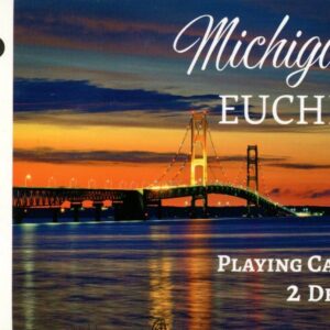 Michigan Euchre playing cards with bridge background.