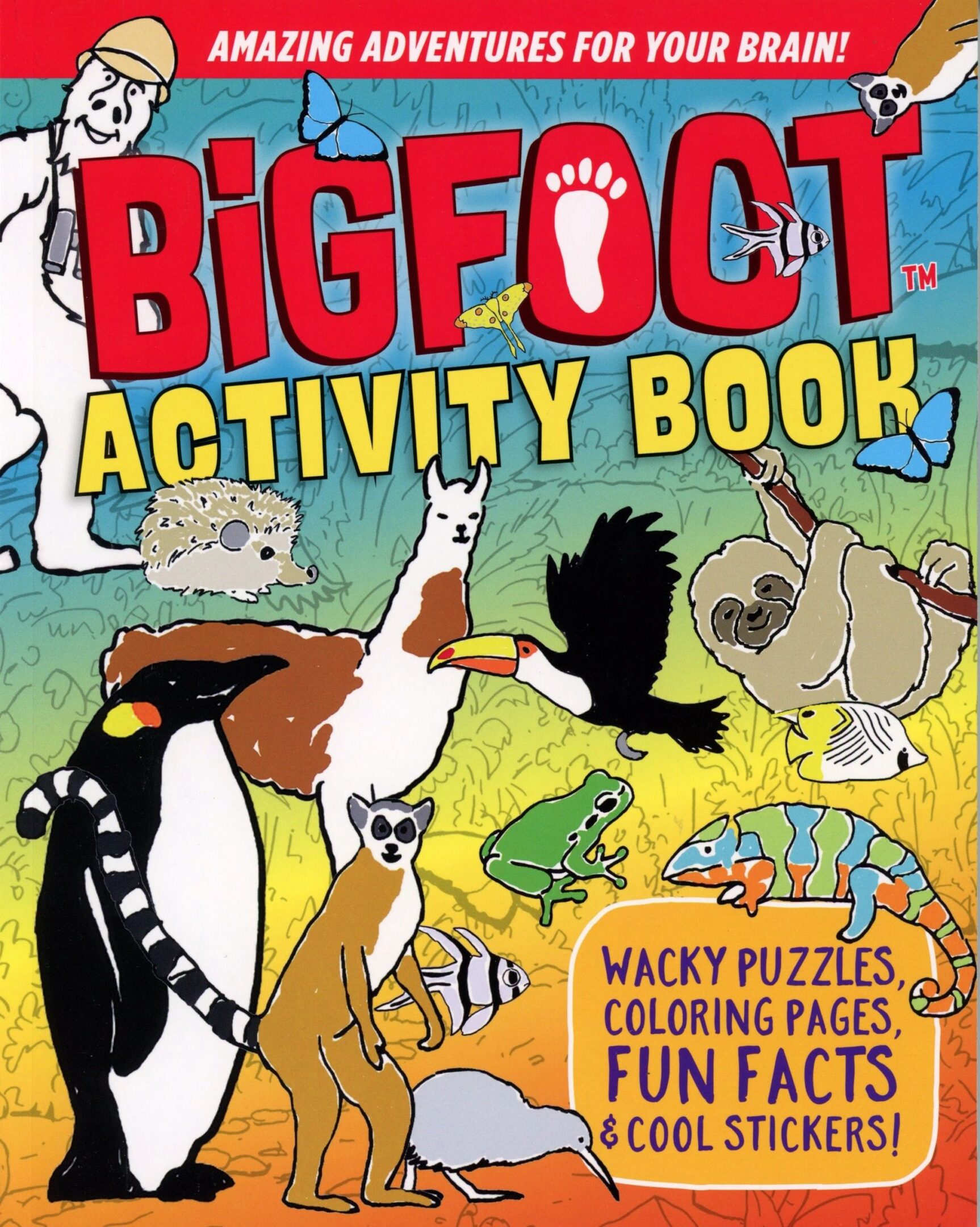 Colorful animals on Bigfoot Activity Book cover.