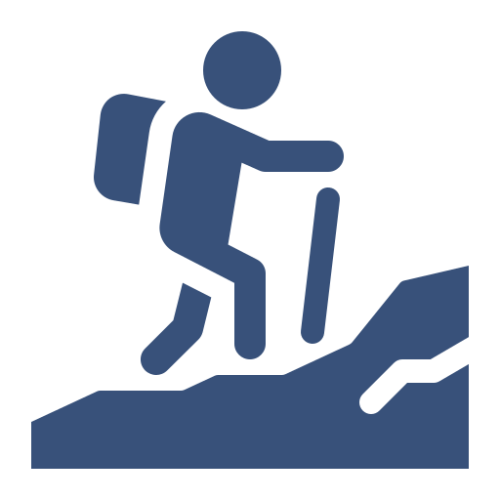 Hiker icon with backpack and walking stick