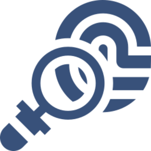 Blue magnifying glass over circular target icon