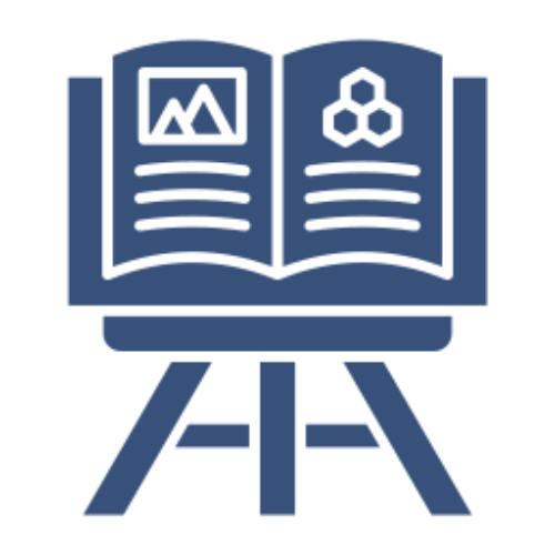Blue open book on easel icon
